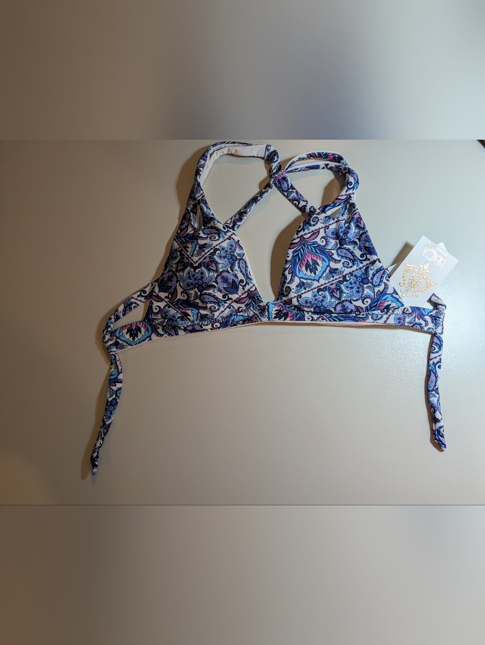 Becca Medium Women's Blue Paisley Triangle Bikini Top - NWT